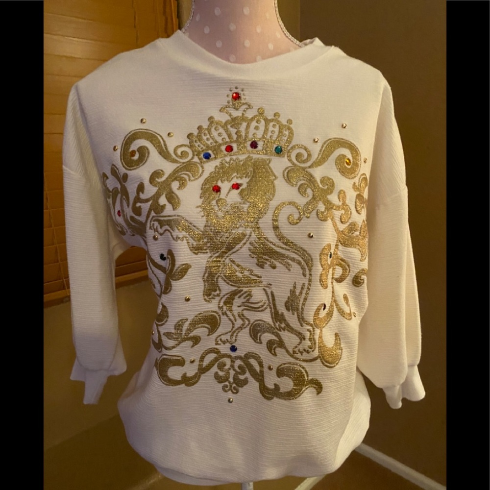 Adolfo Sport Gold Lion Jewel Embellished Vintage